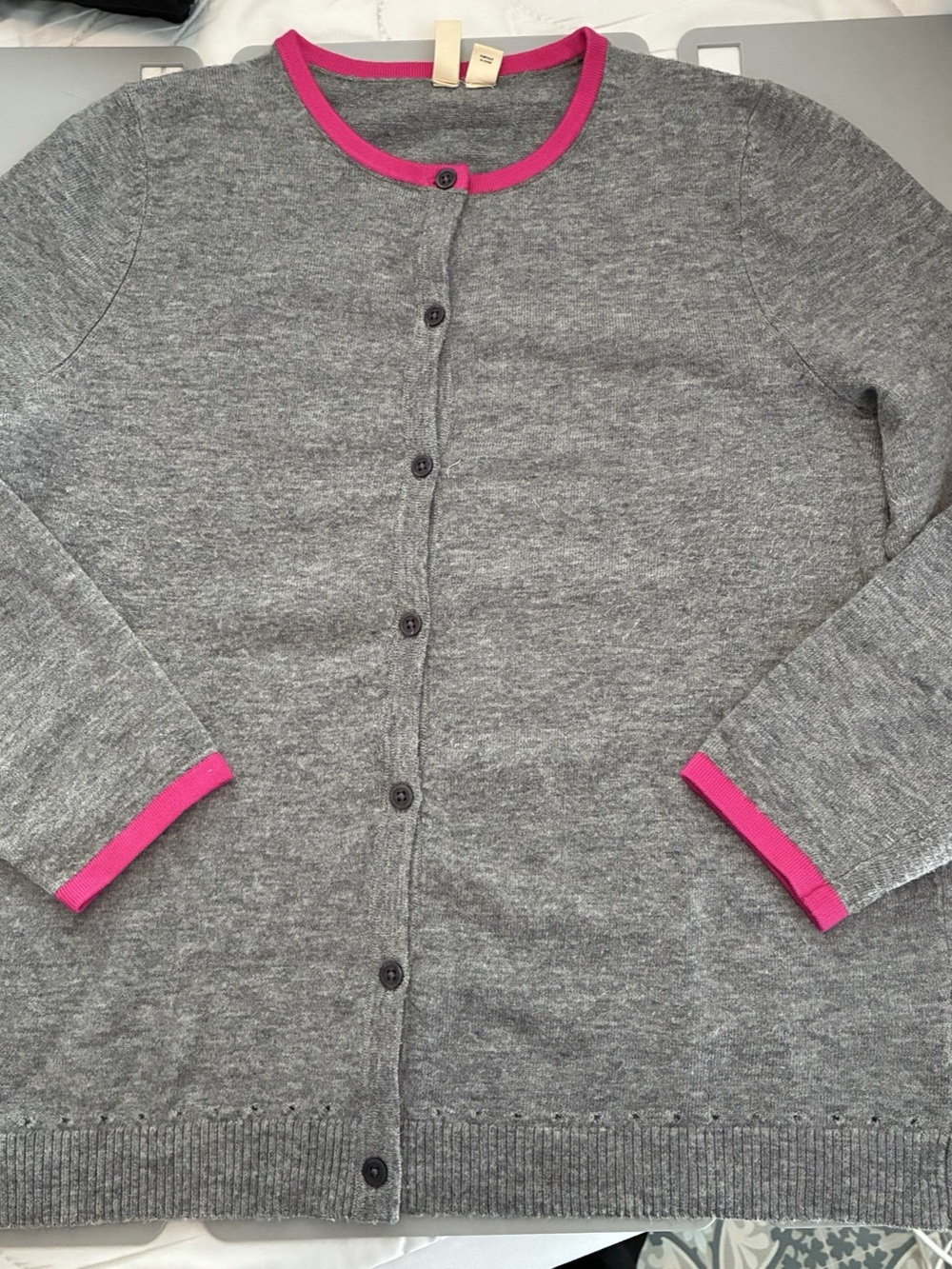 Anthropologie Moth Grey Cardigan with Pink Trim